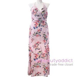 NEW Nordstrom LUSH Flirty Pink Long Floral V Neckline Maxi Dress XL